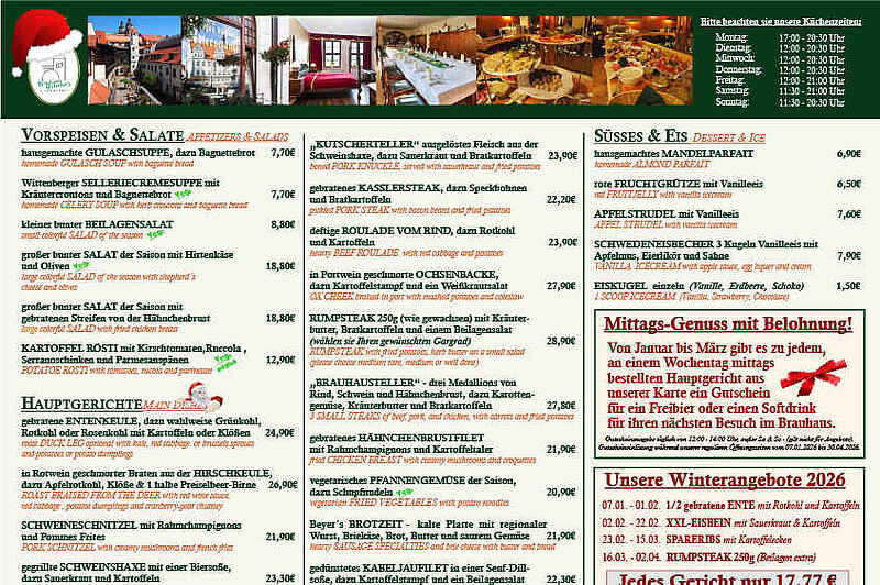 Aktuelle Speisekarte Brauhaus Wittenberg