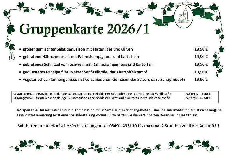 Gruppenkarte - Brauhaus Wittenberg 