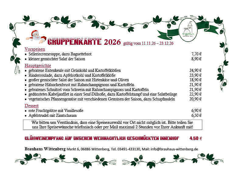 Gruppenkarte - Brauhaus Wittenberg 