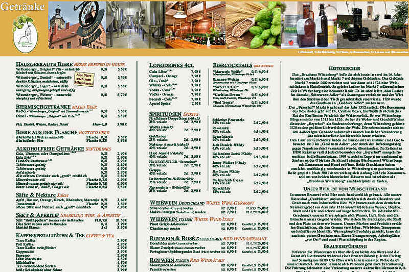 Download the current drinks menu Brauhaus Wittenberg