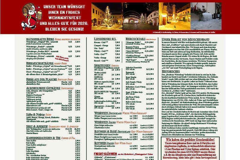 Aktuelle Getränke Karte Brauhaus Wittenberg