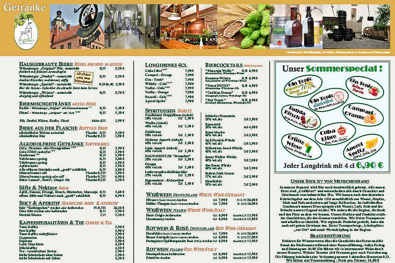 Download the current drinks menu Brauhaus Wittenberg