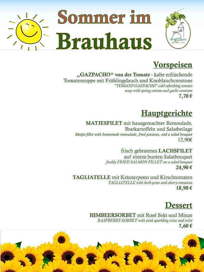 Brauhaus Wittenberg Sommerkarte