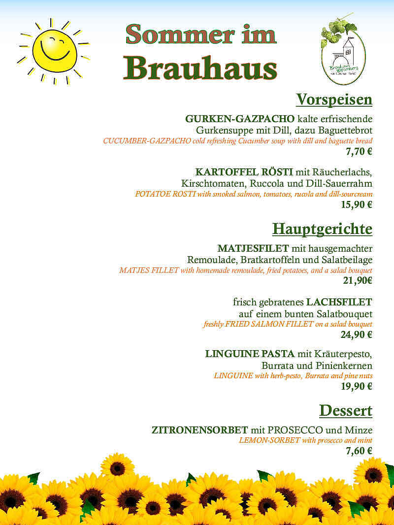 Brauhaus Wittenberg Sommerkarte