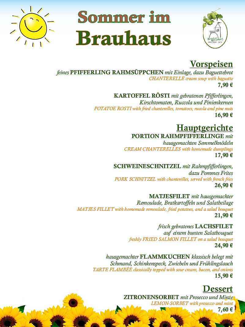 Brauhaus Wittenberg Sommerkarte